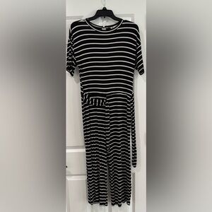 Casual Black and White Striped Jumpsuit